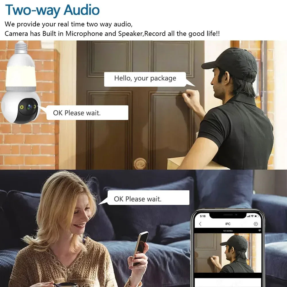 Bulb WiFi Camera Floodlight Automatic Tracking Two-Way Voice Control