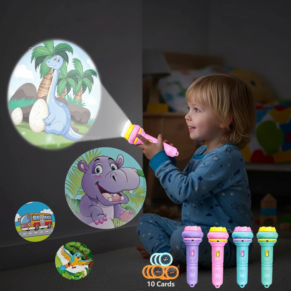 Projector Flashlight for Kids 10 Cards 80 Patterns Bedtime Toys Cartoon Light Educational