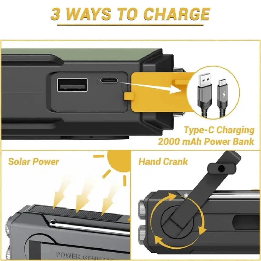 Weather Radio Emergency Multifunctional Hand Crank Solar