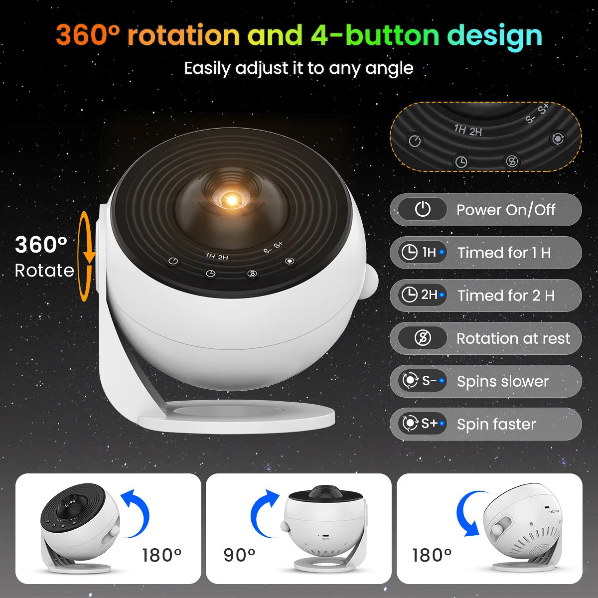 Planetarium Galaxy Star Projector Pro Version, 360° Rotation with Speed Change, HD Image LED Light for Room Ceiling